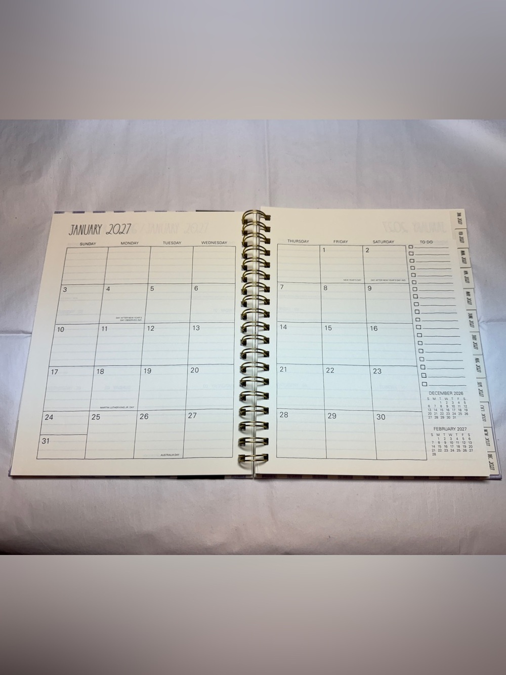 NEW Rae Dunn 2027 Planner Hardback Spiral 17 months Planner Gold Foil Bow Design - Picture 2 of 7